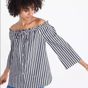 Madewell Shimmer Stripe Off the Shoulder Top Sz L